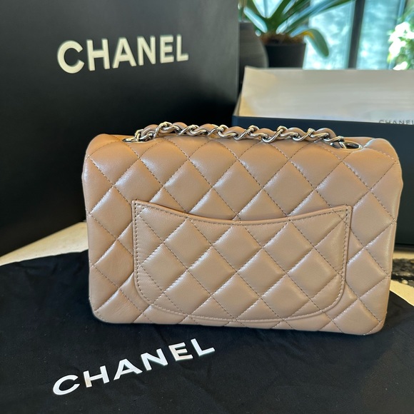 FULL SET - CHANEL Classic Flap Brown / Tan Mini with Silver HW - Picture 4 of 11